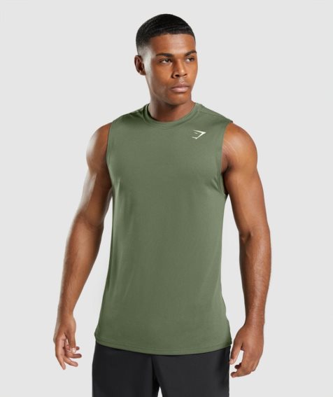 Men's Gymshark Arrival Sleeveless Tanks Olive | NZ 4FCBPN